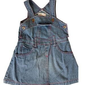 Early Days Denim Dress Pink Stitching Pockets Overalls Toddler Girl 18-23M‎